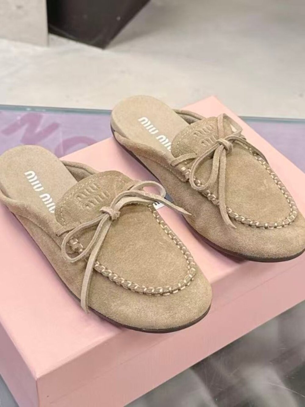 Miu Miu Suede Bow Mule Loafers